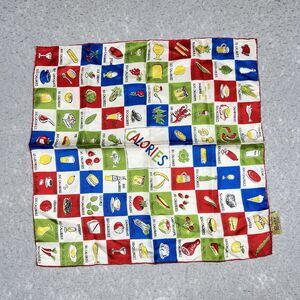 Vintage Glentex Colorful Food & Drink CALORIES COUNTER Silk Handkerchief 16x16